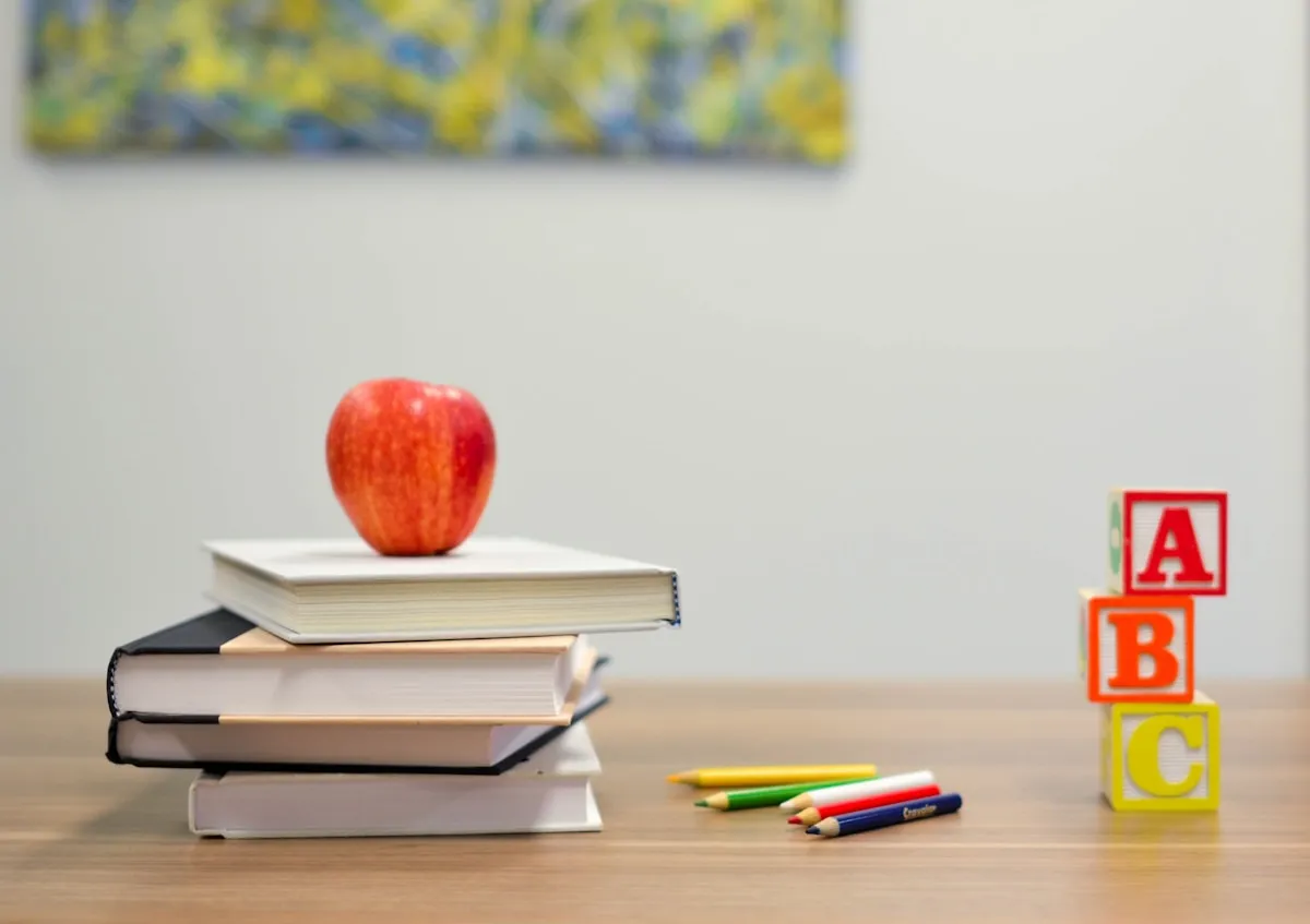 Colorful school supplies and backpack
