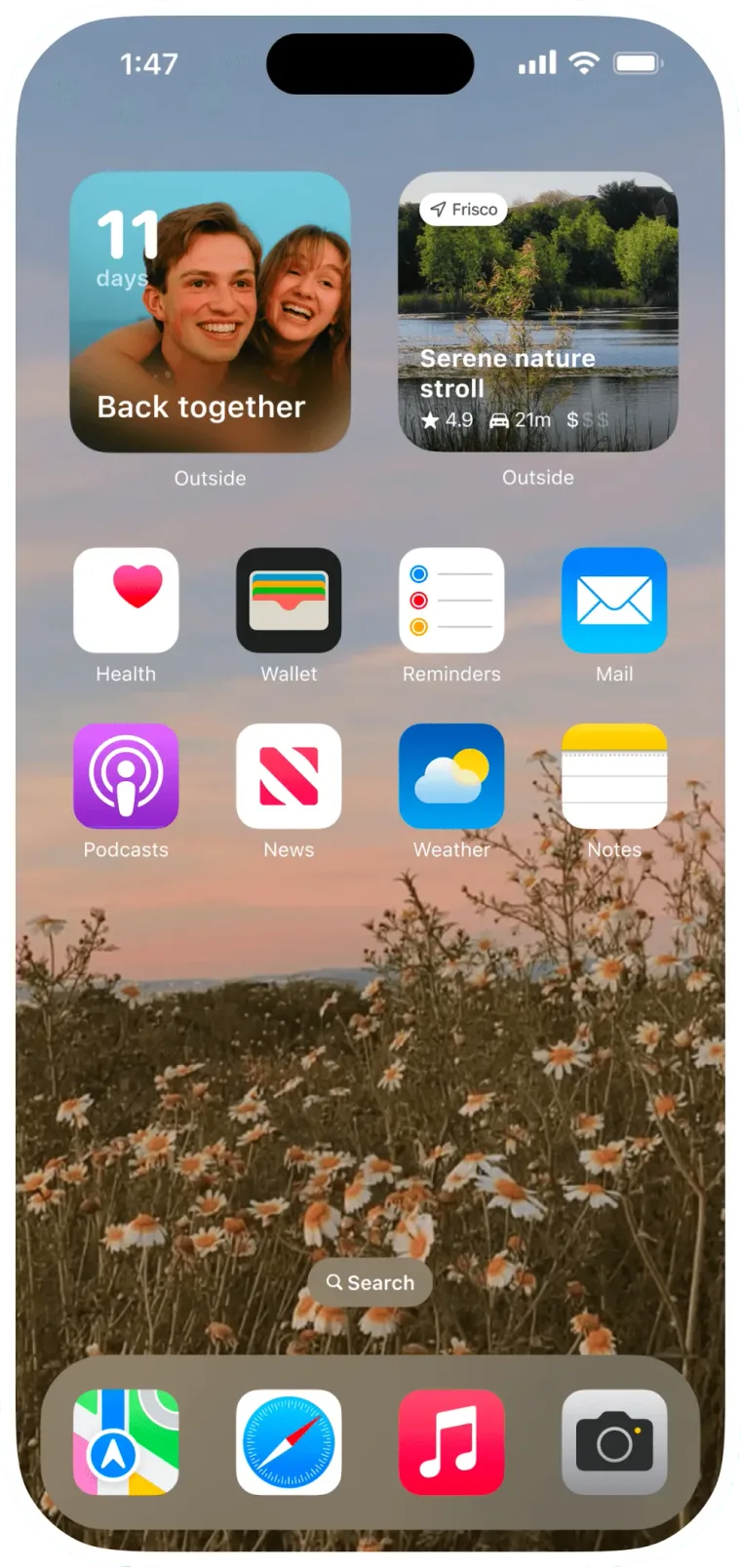 Outside App - Home Screen with countdown widgets