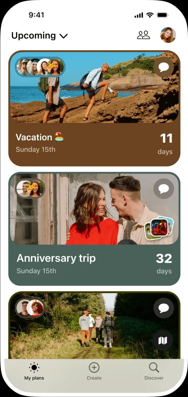 Outside App - Countdown view with photo calendar